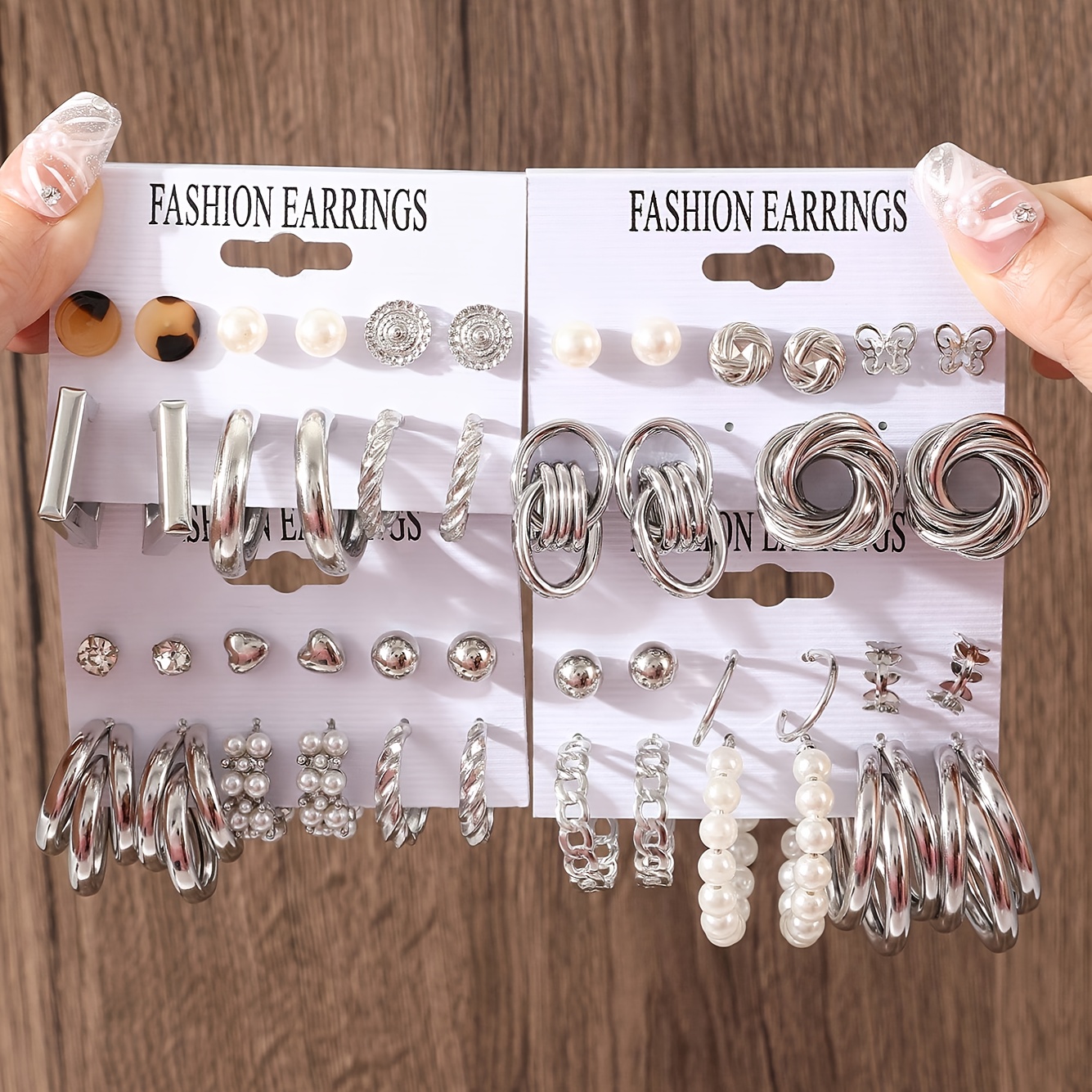 Geometric C Earrings & Round Studs Set for Everyday & Holiday